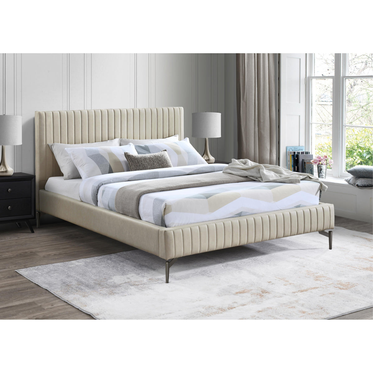 Meridian Gallo Beige Vegan Leather Full Bed