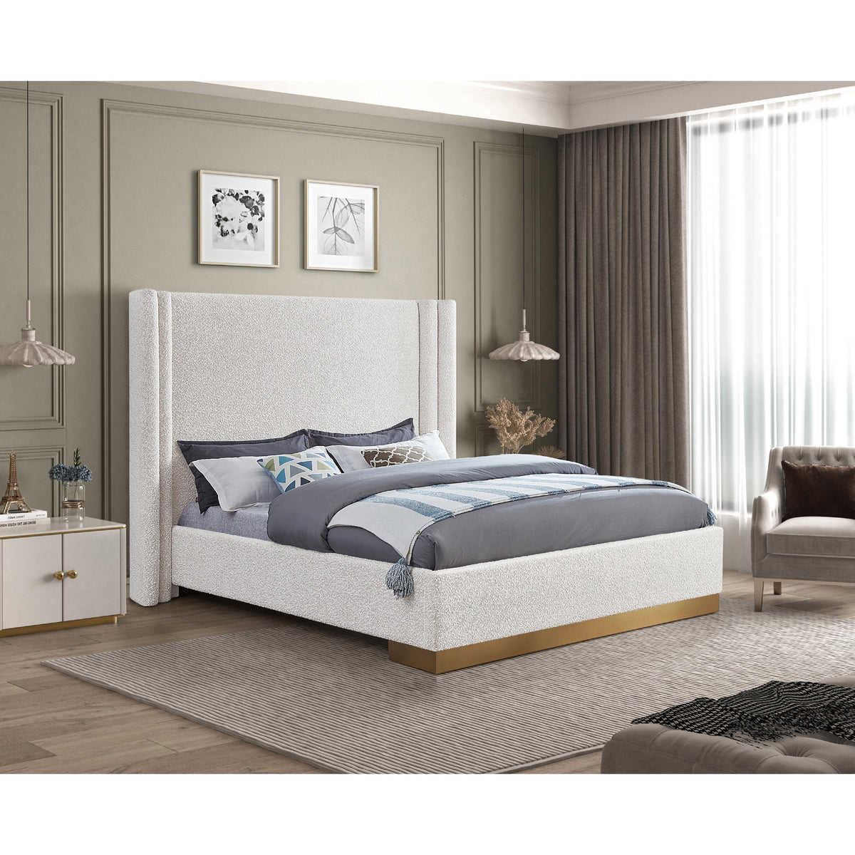Meridian Halton Cream Boucle Fabric King Bed (3 Boxes)