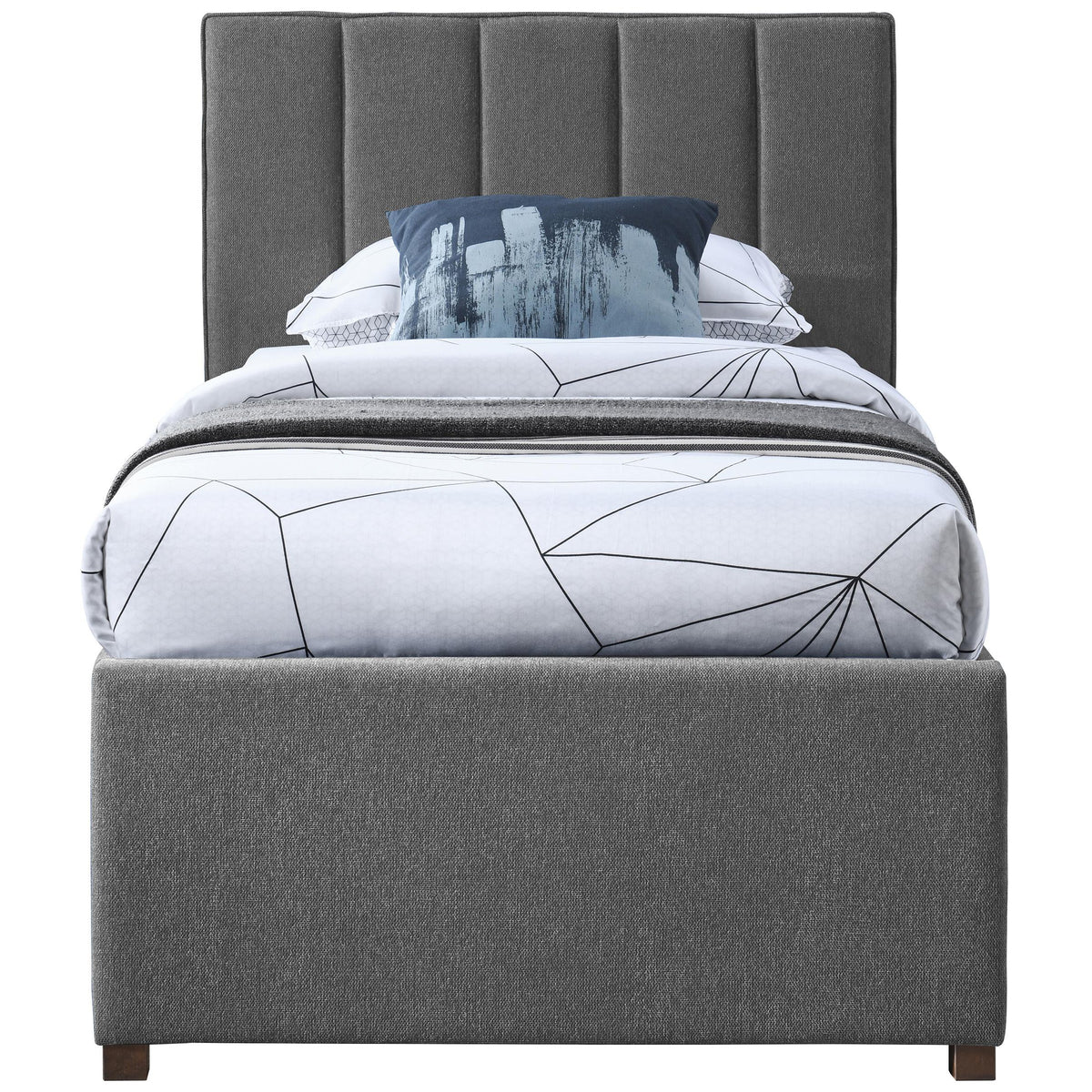 Meridian Harper Grey Linen Textured Fabric Twin Trundle Bed