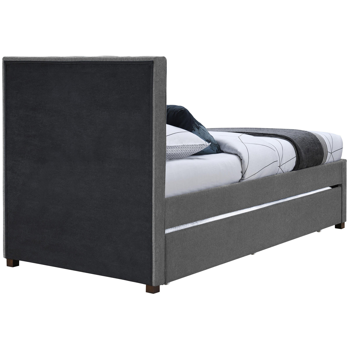 Meridian Harper Grey Linen Textured Fabric Twin Trundle Bed