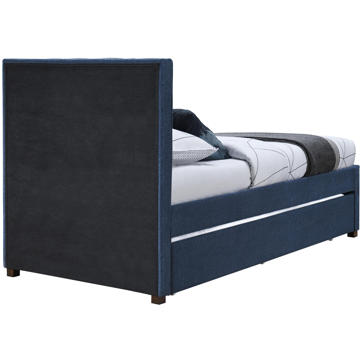 Meridian Harper Navy Linen Textured Fabric Twin Trundle Bed