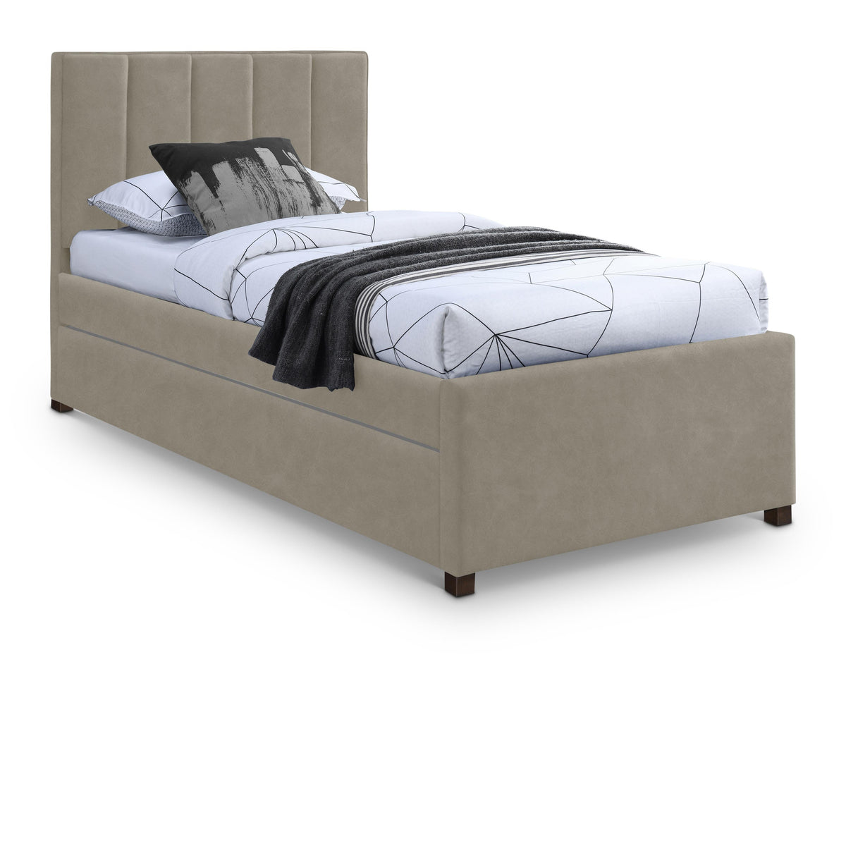 Meridian Hudson Beige Vegan Leather Twin Trundle Bed