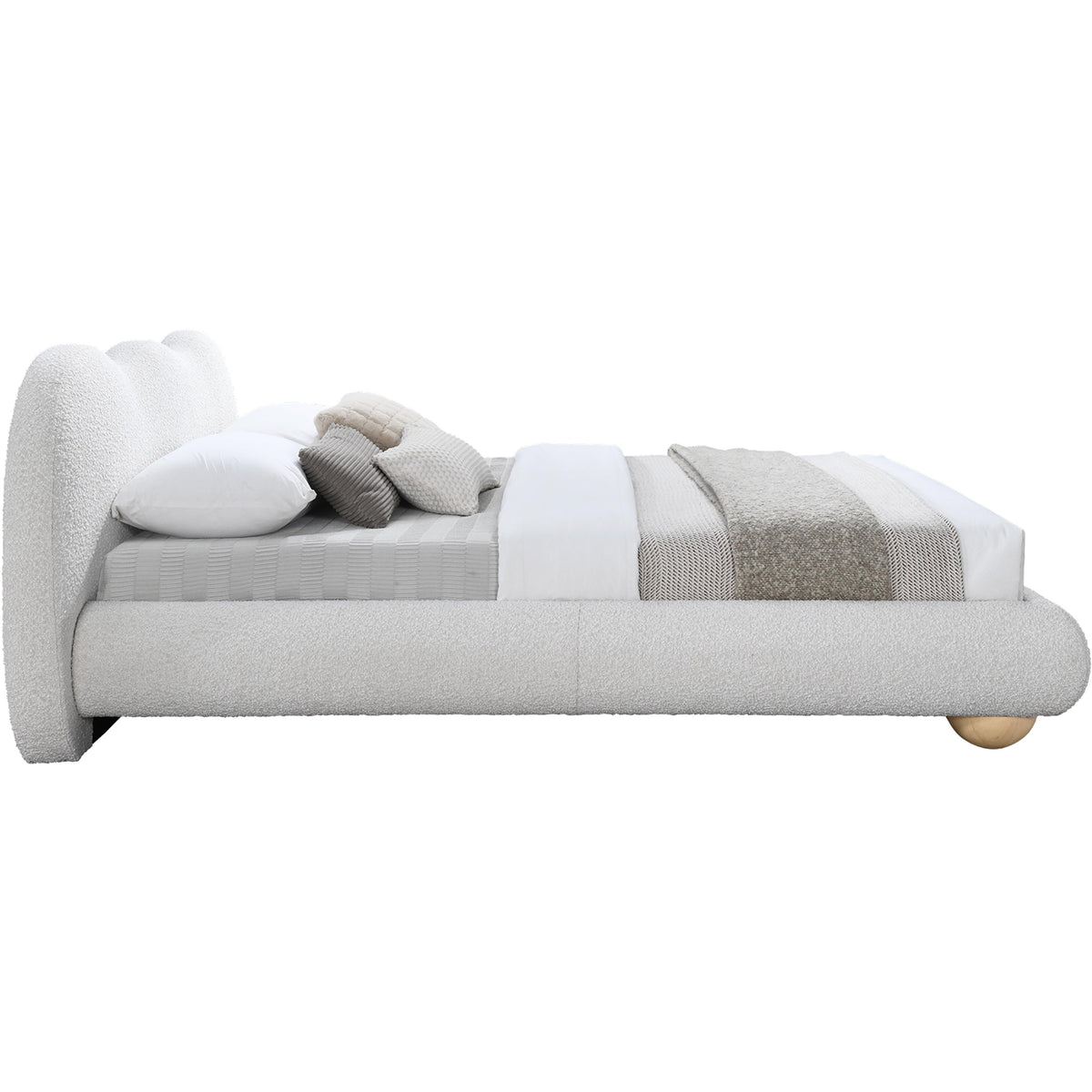Meridian Hyde Cream Boucle Fabric Queen Bed (3 Boxes)