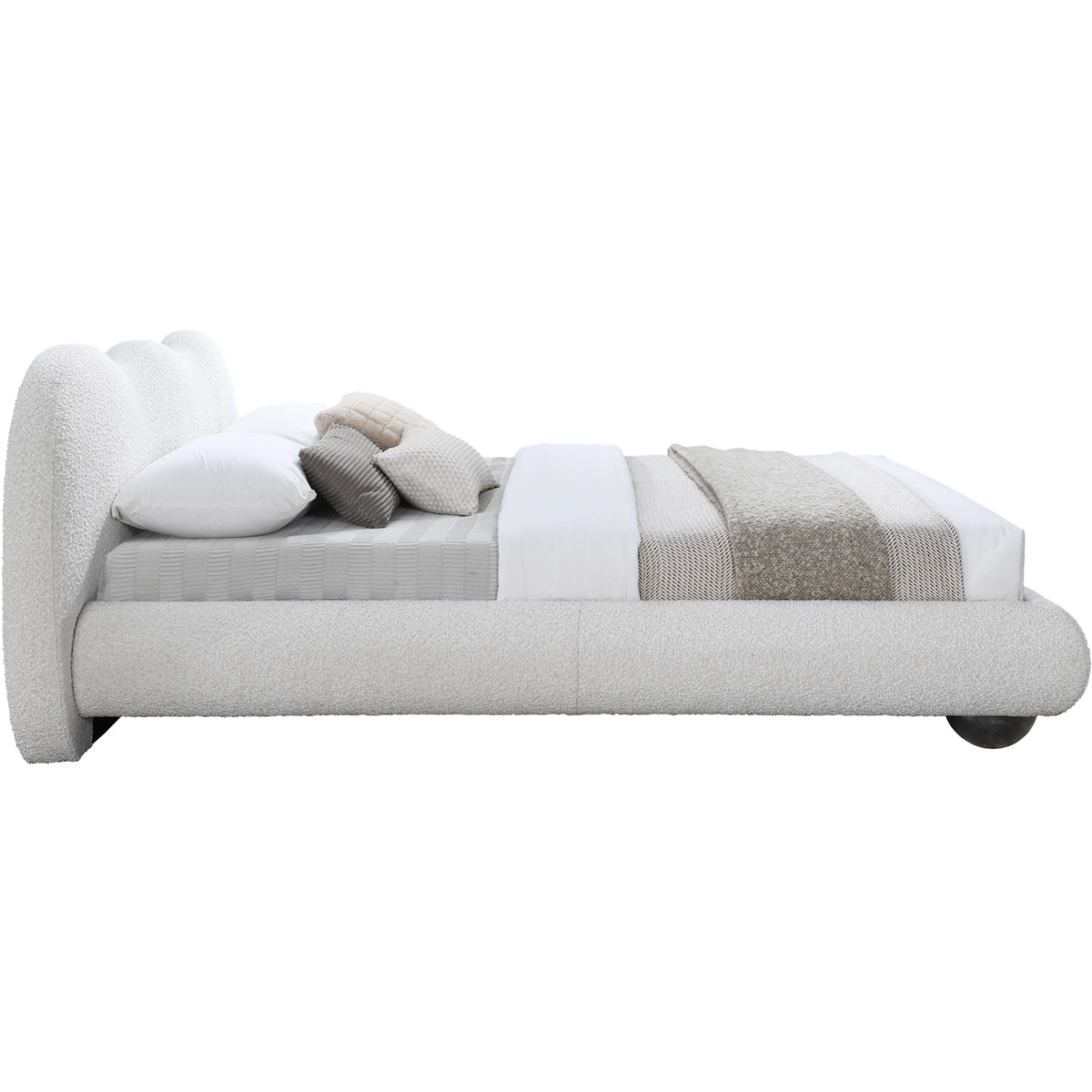 Meridian Hyde Cream Boucle Fabric Queen Bed (3 Boxes)