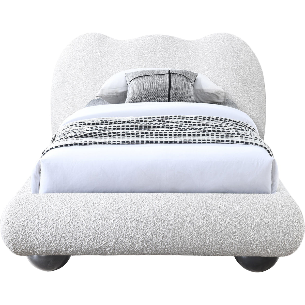 Meridian Hyde Cream Boucle Fabric Twin Bed (3 Boxes)