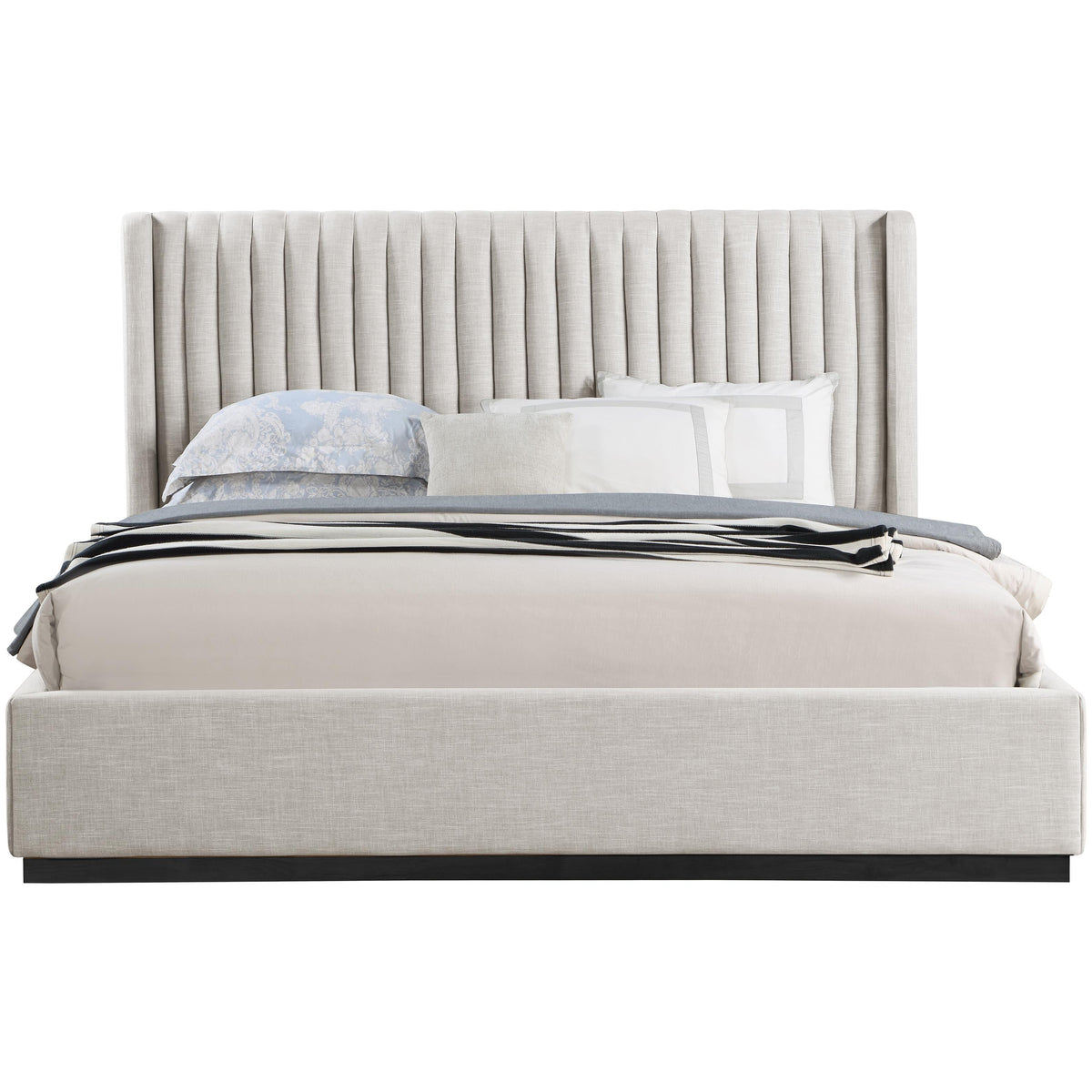 Meridian Logan Beige Linen Textured Fabric King Bed