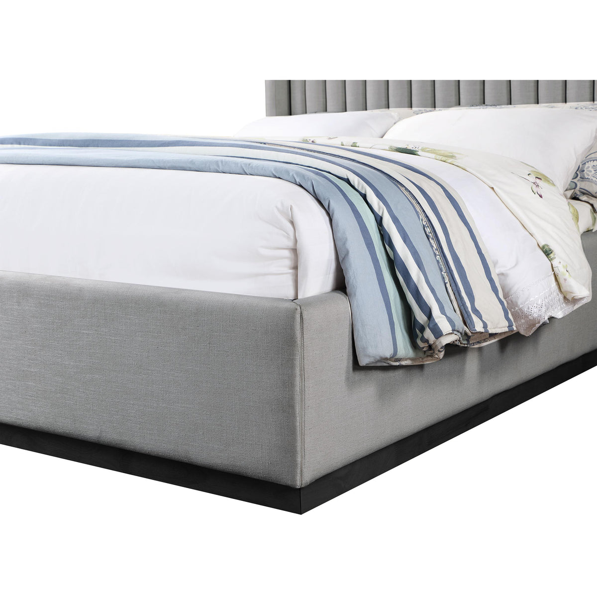 Meridian Logan Grey Linen Textured Fabric Full Bed
