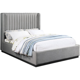 Meridian Logan Grey Linen Textured Fabric Full Bed
