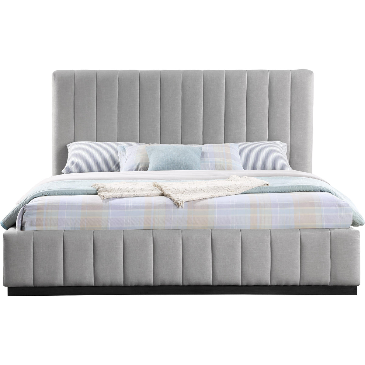 Meridian Lucia Grey Linen Textured Fabric King Bed
