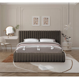 Meridian Nash Brown Boucle Fabric Queen Bed