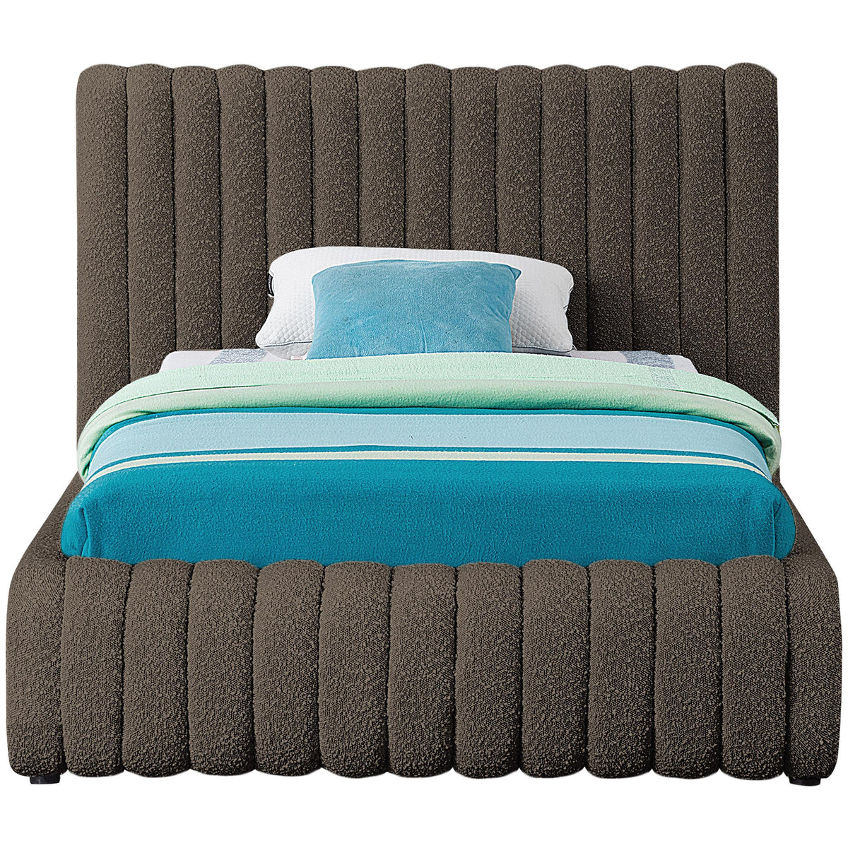 Meridian Nash Brown Boucle Fabric Twin Bed