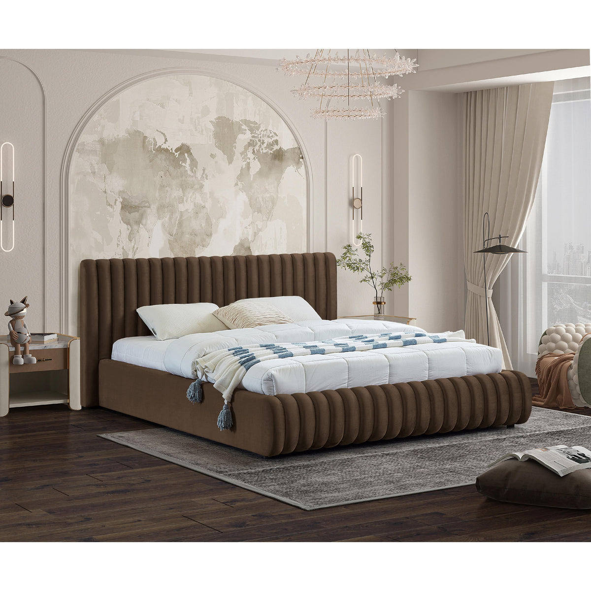 Meridian Nico Brown Velvet King Bed