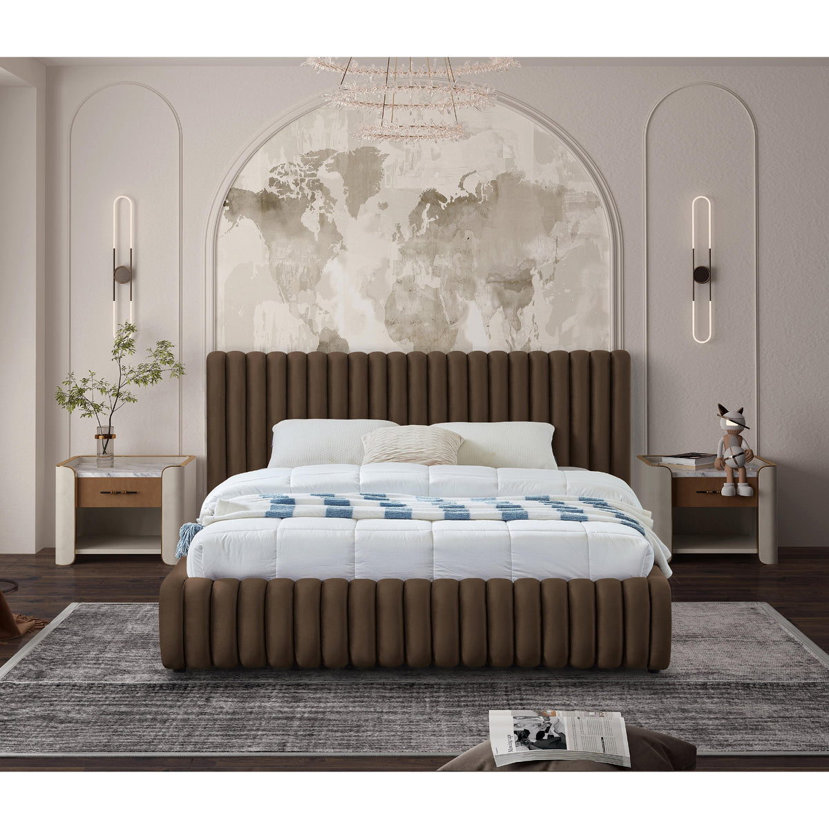 Meridian Nico Brown Velvet Queen Bed