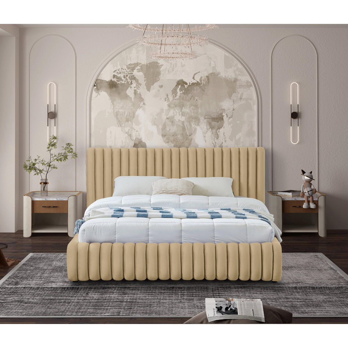 Meridian Nico Camel Velvet Full Bed