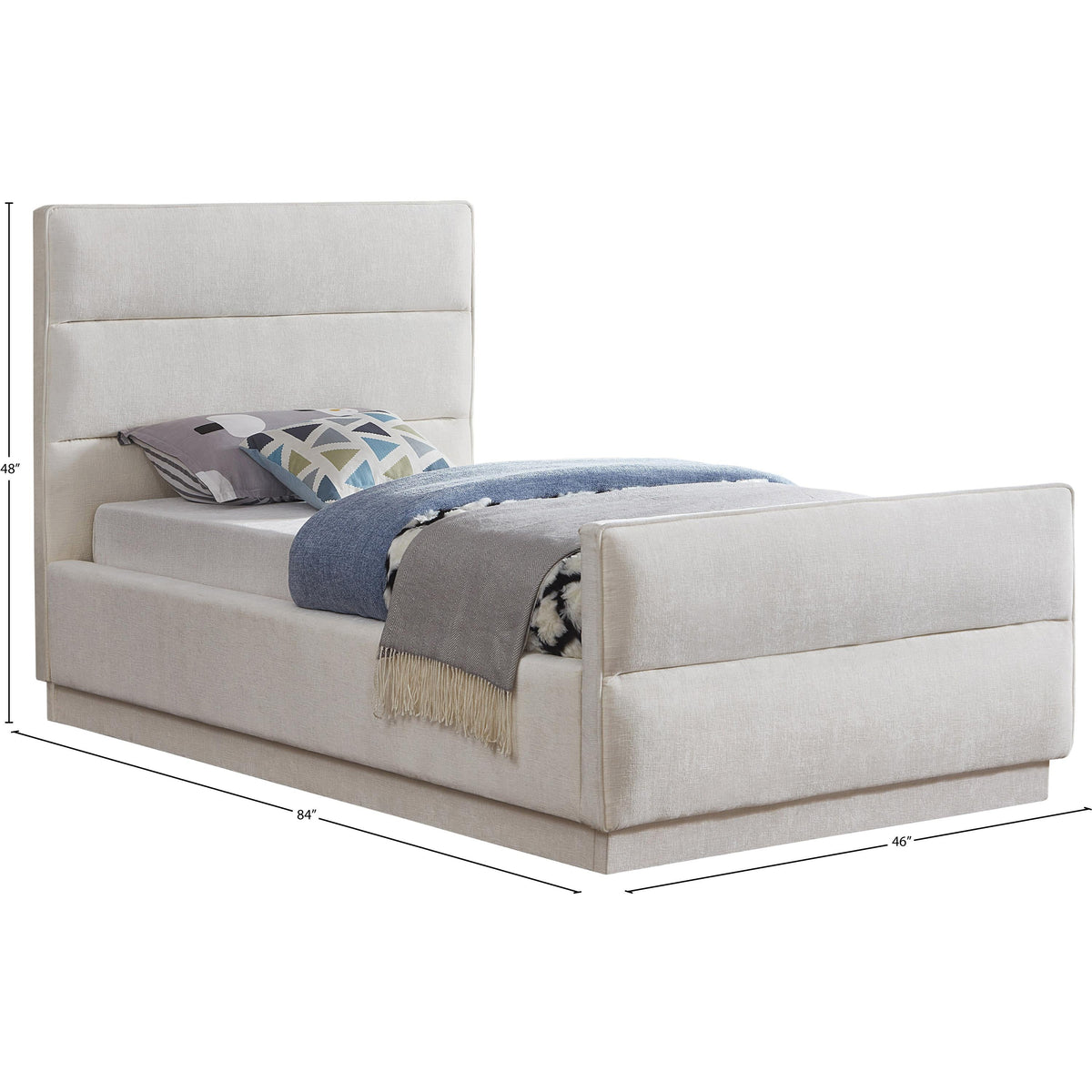 Meridian Paxton Cream Chenille Fabric Twin Bed (3 Boxes)