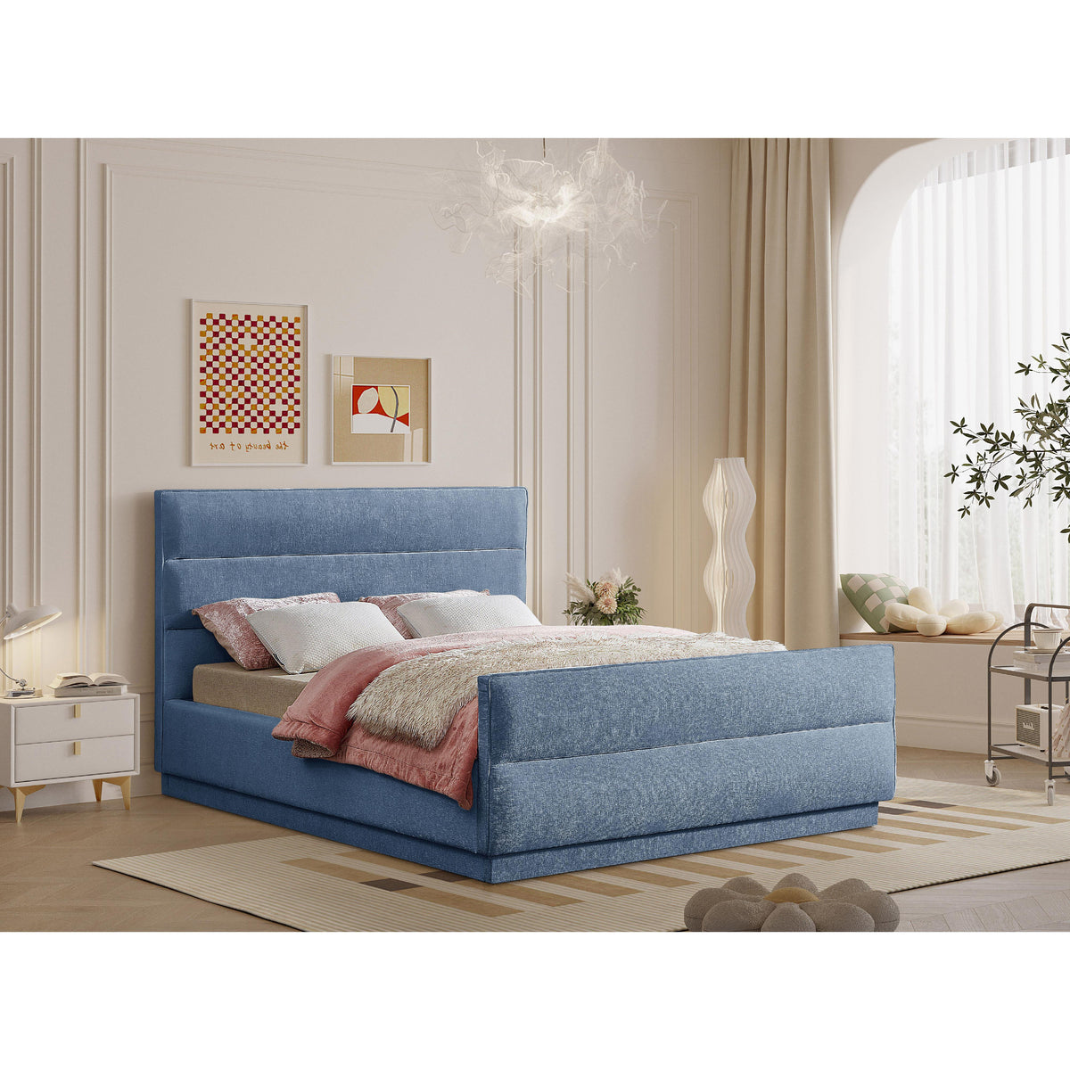 Meridian Paxton Light Blue Chenille Fabric King Bed (3 Boxes)