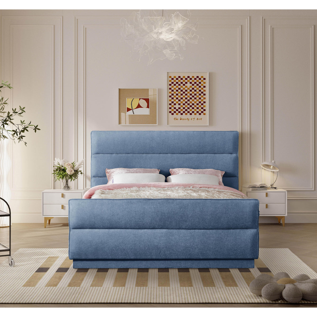 Meridian Paxton Light Blue Chenille Fabric King Bed (3 Boxes)