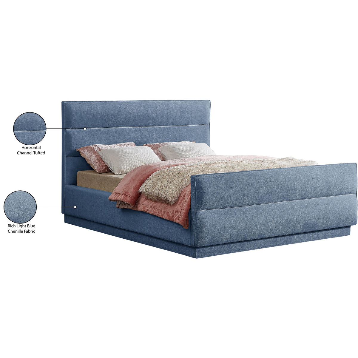 Meridian Paxton Light Blue Chenille Fabric King Bed (3 Boxes)