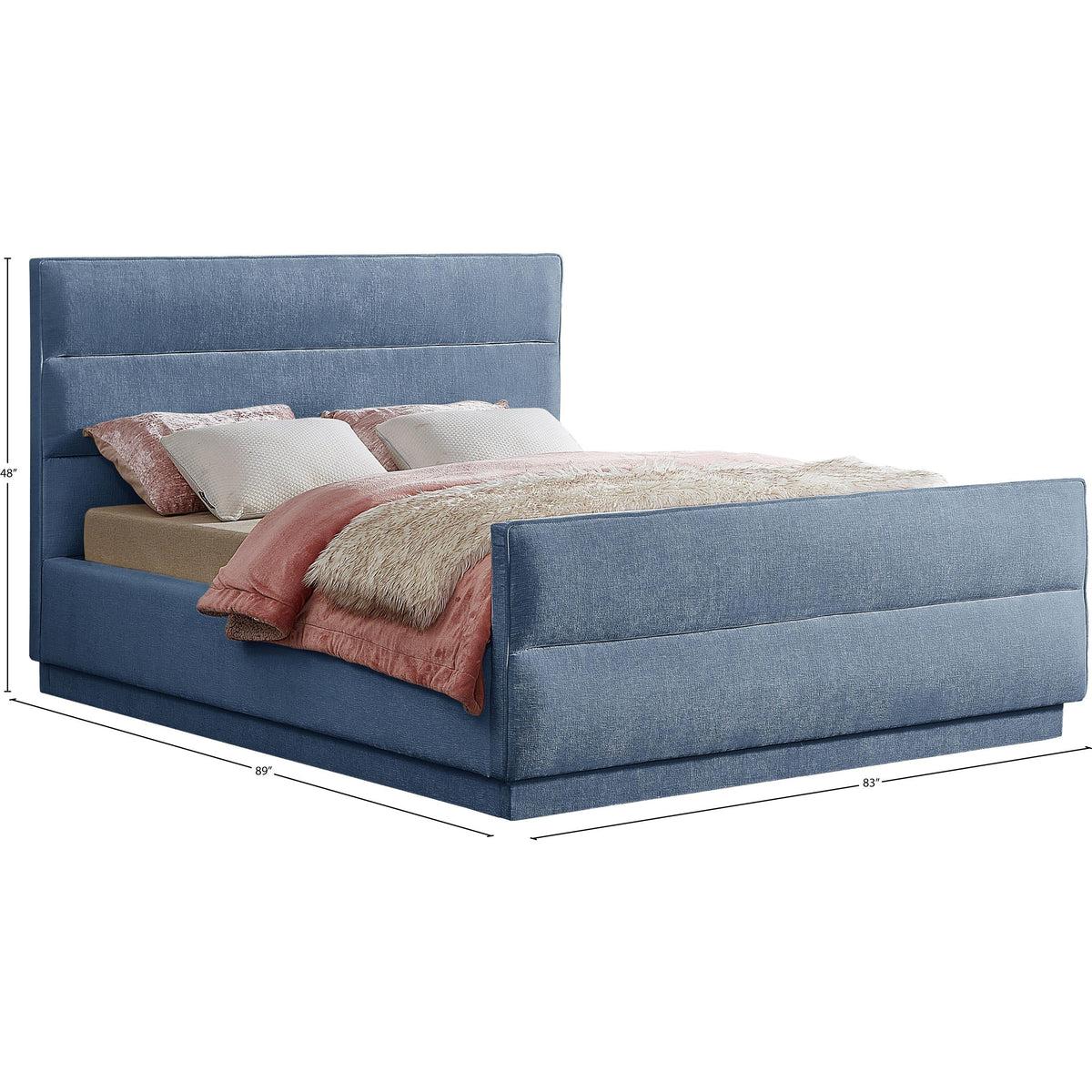 Meridian Paxton Light Blue Chenille Fabric King Bed (3 Boxes)