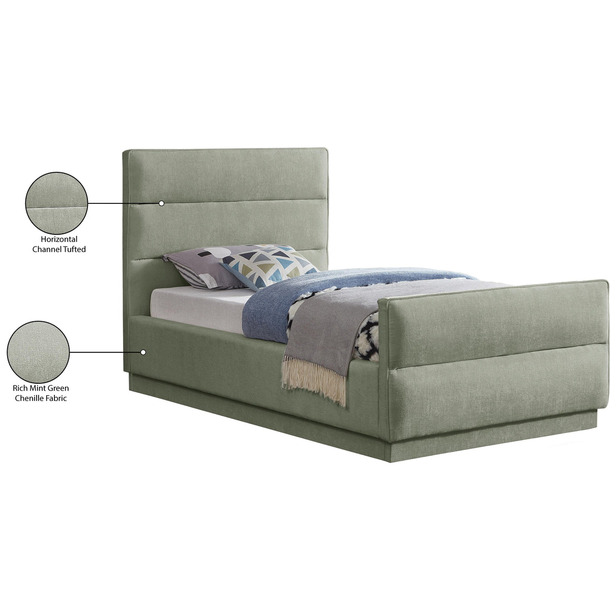 Meridian Paxton Mint Chenille Fabric Twin Bed (3 Boxes)