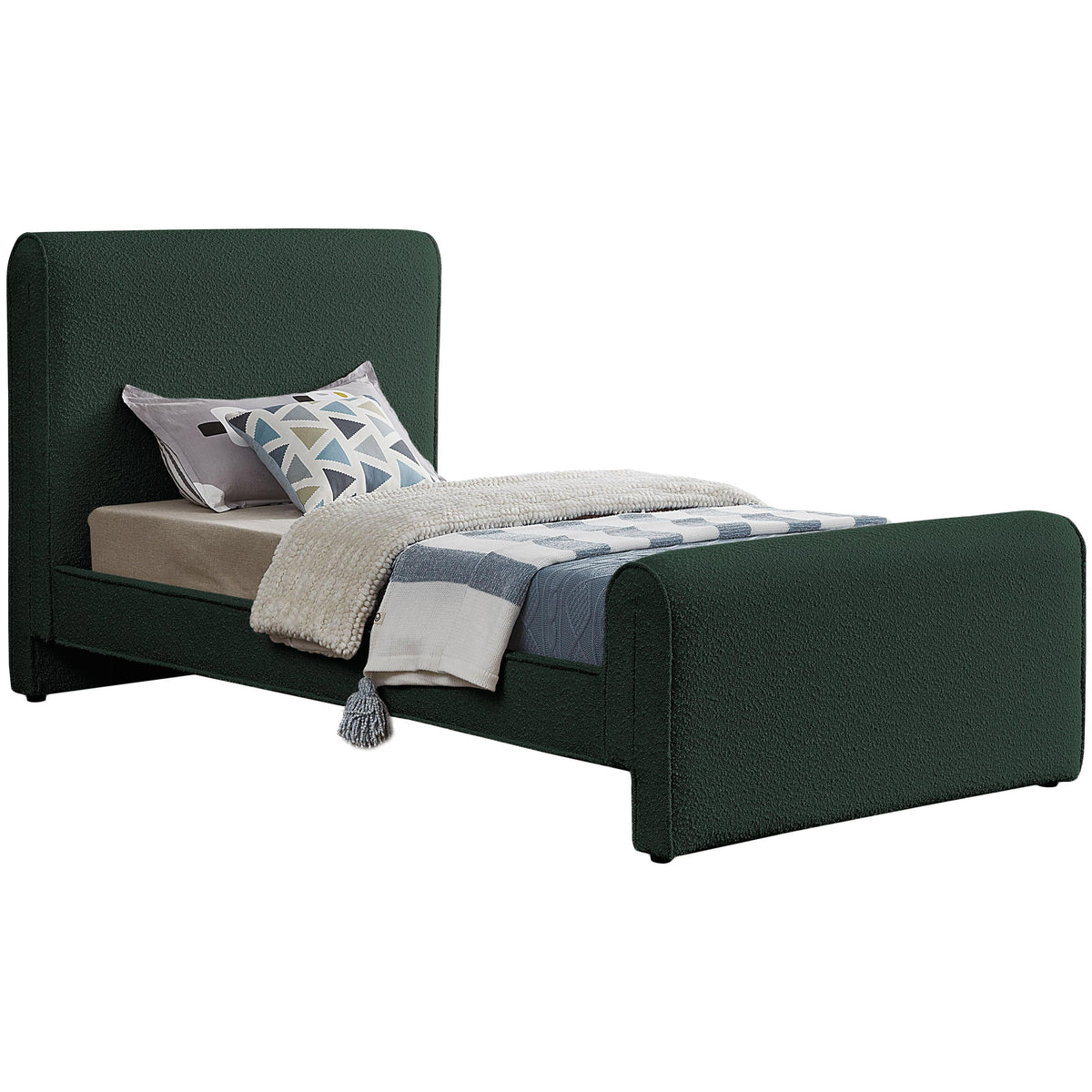 Meridian Stylus Green Boucle Fabric Twin Bed (3 Boxes)