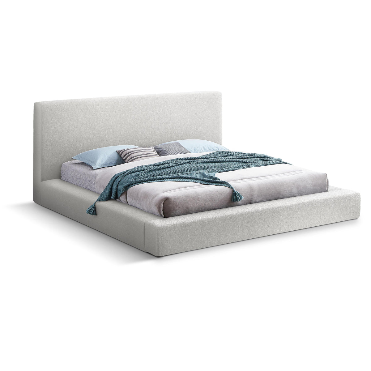 Meridian Terra Cream Boucle Fabric Queen Bed