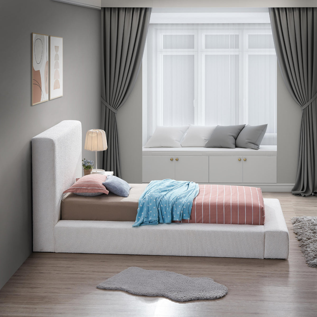 Meridian Terra Cream Boucle Fabric Twin Bed