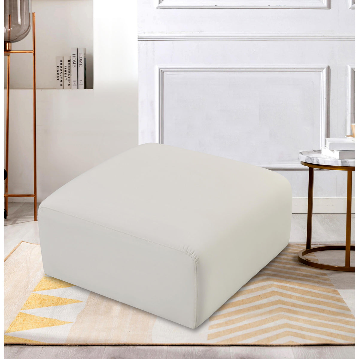 Meridian Arc Cream Vegan Leather Ottoman