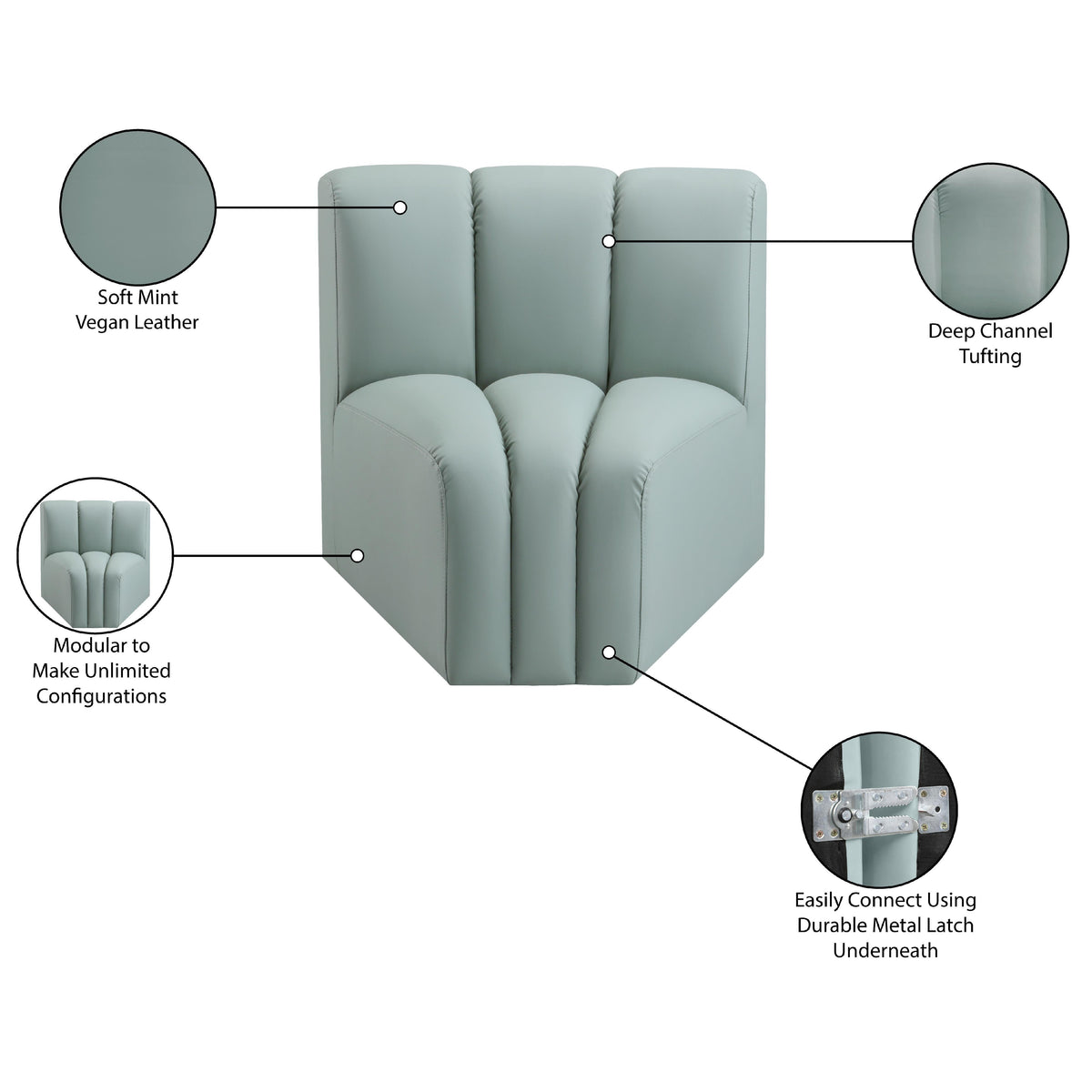 Meridian Arc Mint Green Vegan Leather Curved Corner