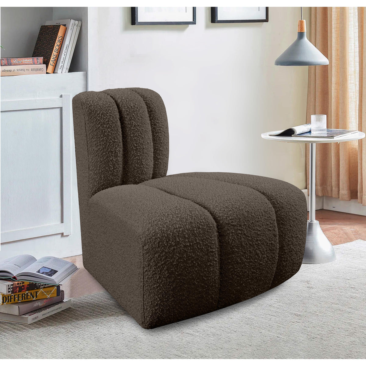 Meridian Arc Brown Boucle Fabric Reverse Corner