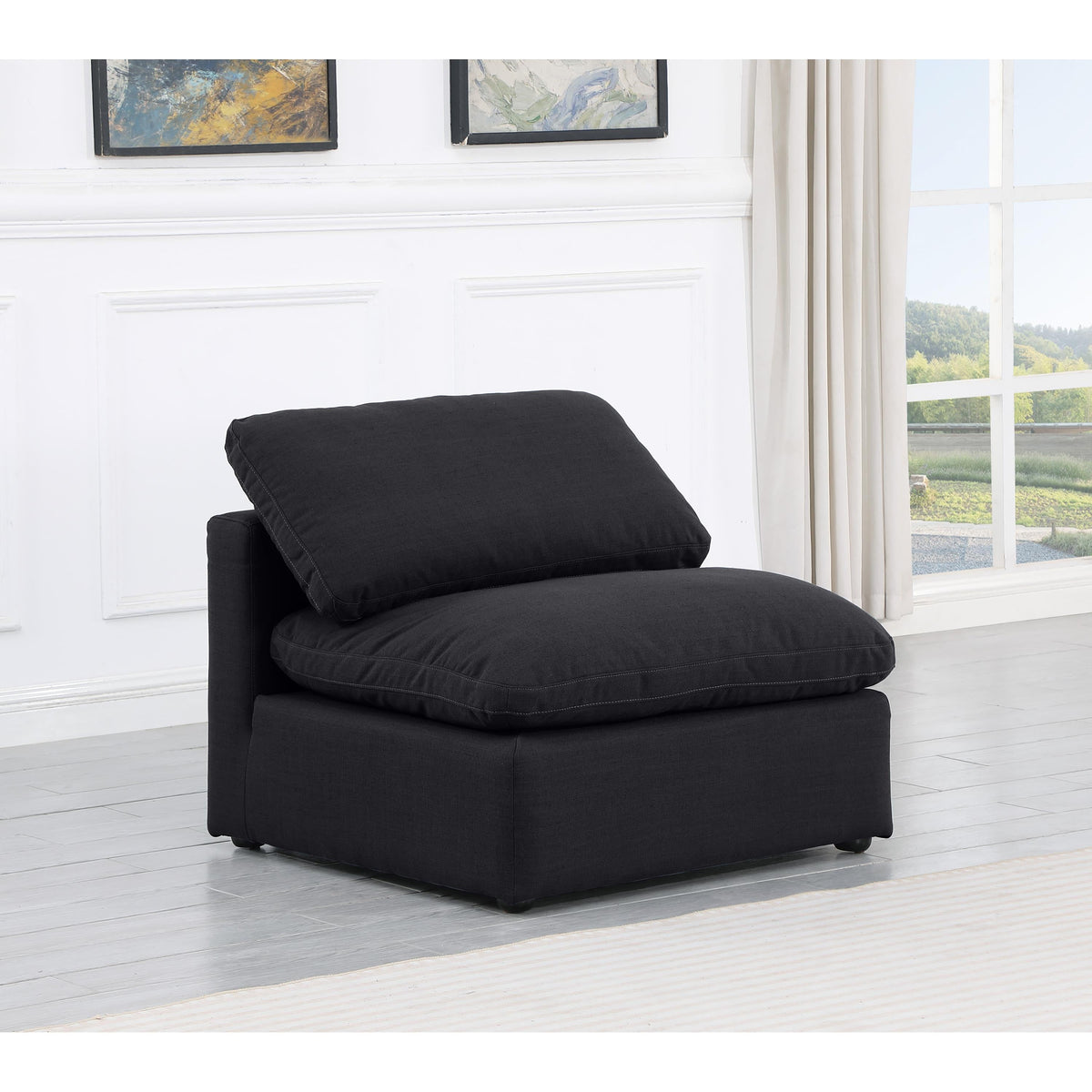 Meridian Indulge Black Linen Textured Fabric Armless Chair