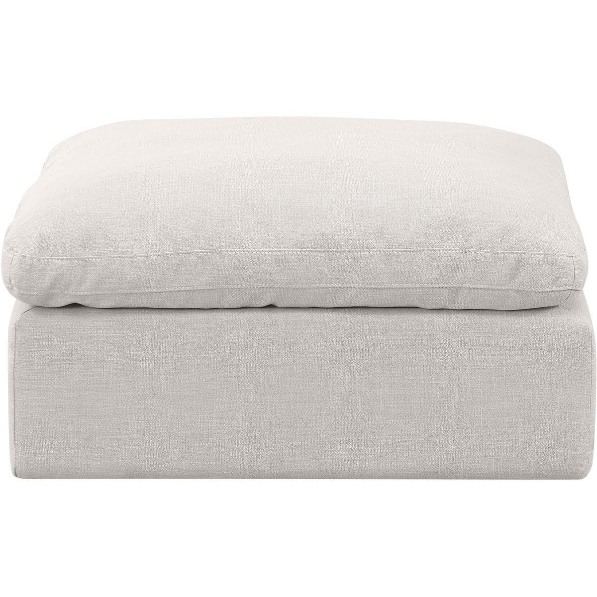 Meridian Indulge Cream Linen Textured Fabric Ottoman