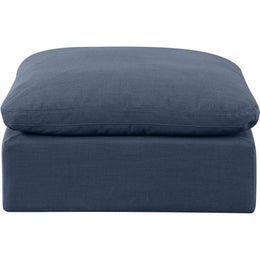 Meridian Indulge Navy Linen Textured Fabric Ottoman