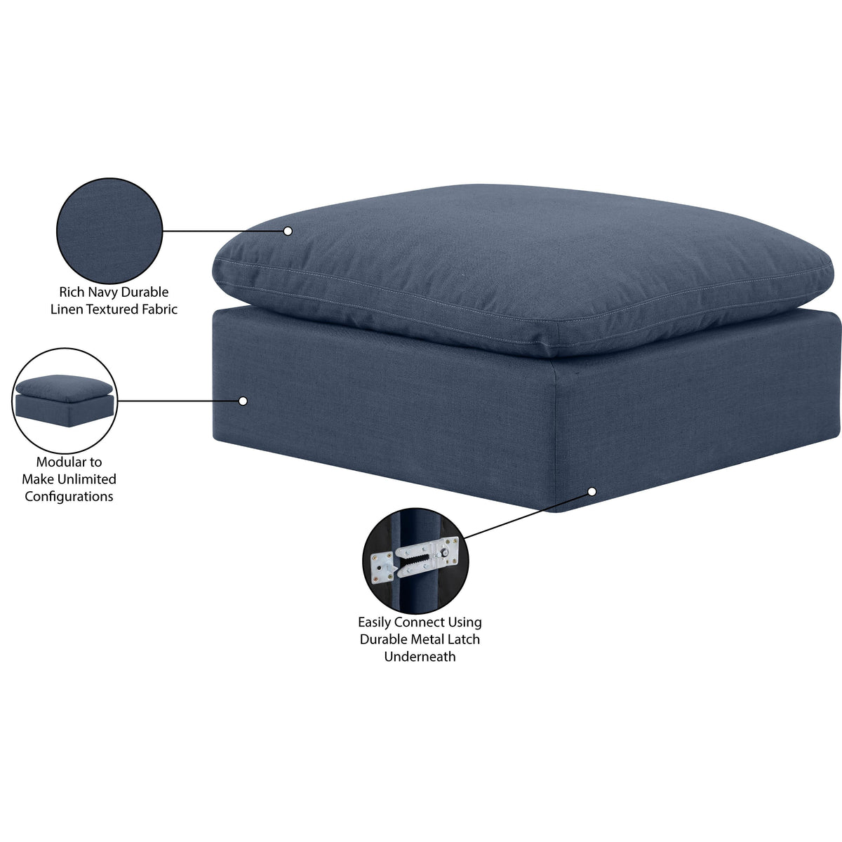 Meridian Indulge Navy Linen Textured Fabric Ottoman