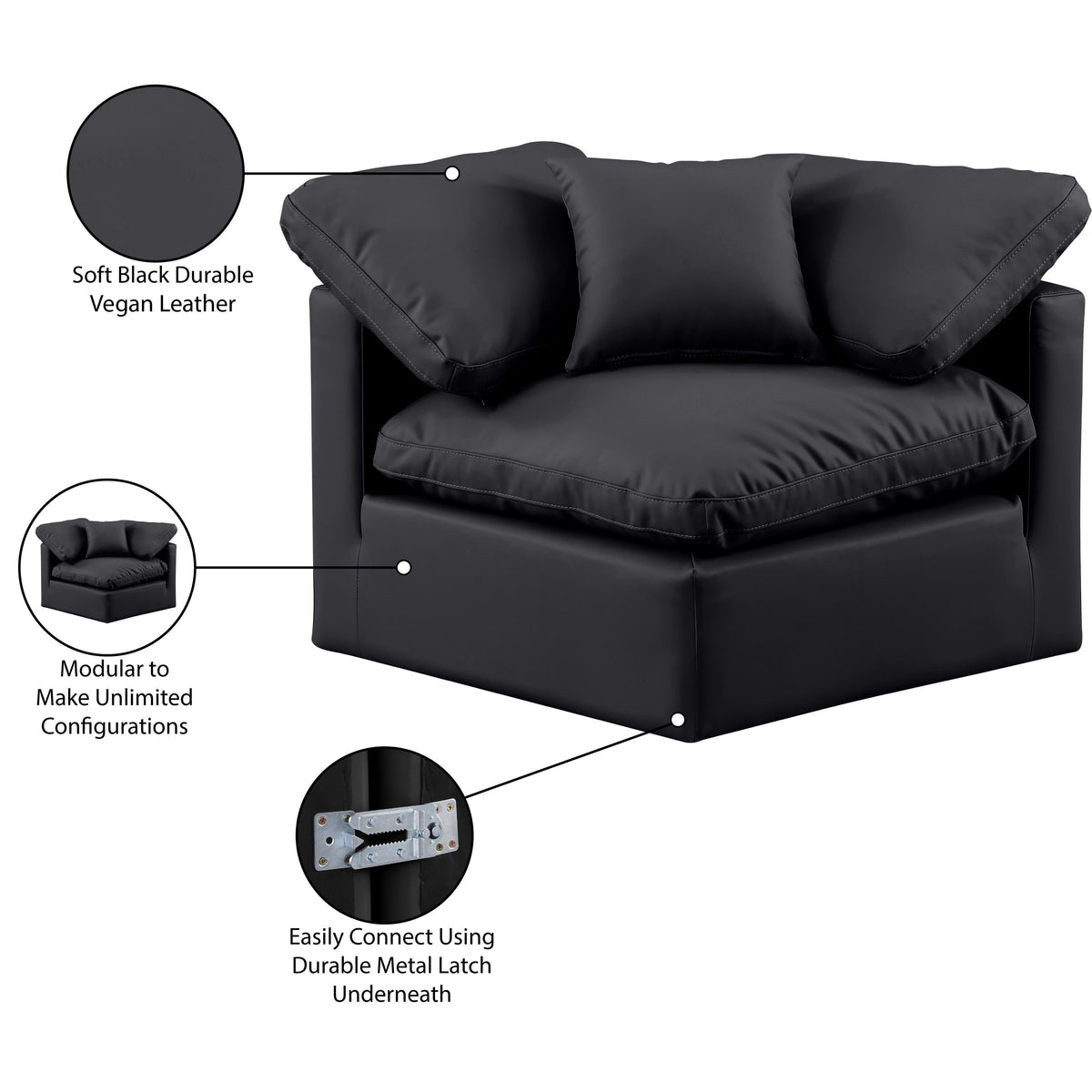Meridian Indulge Black Vegan Leather Corner Chair