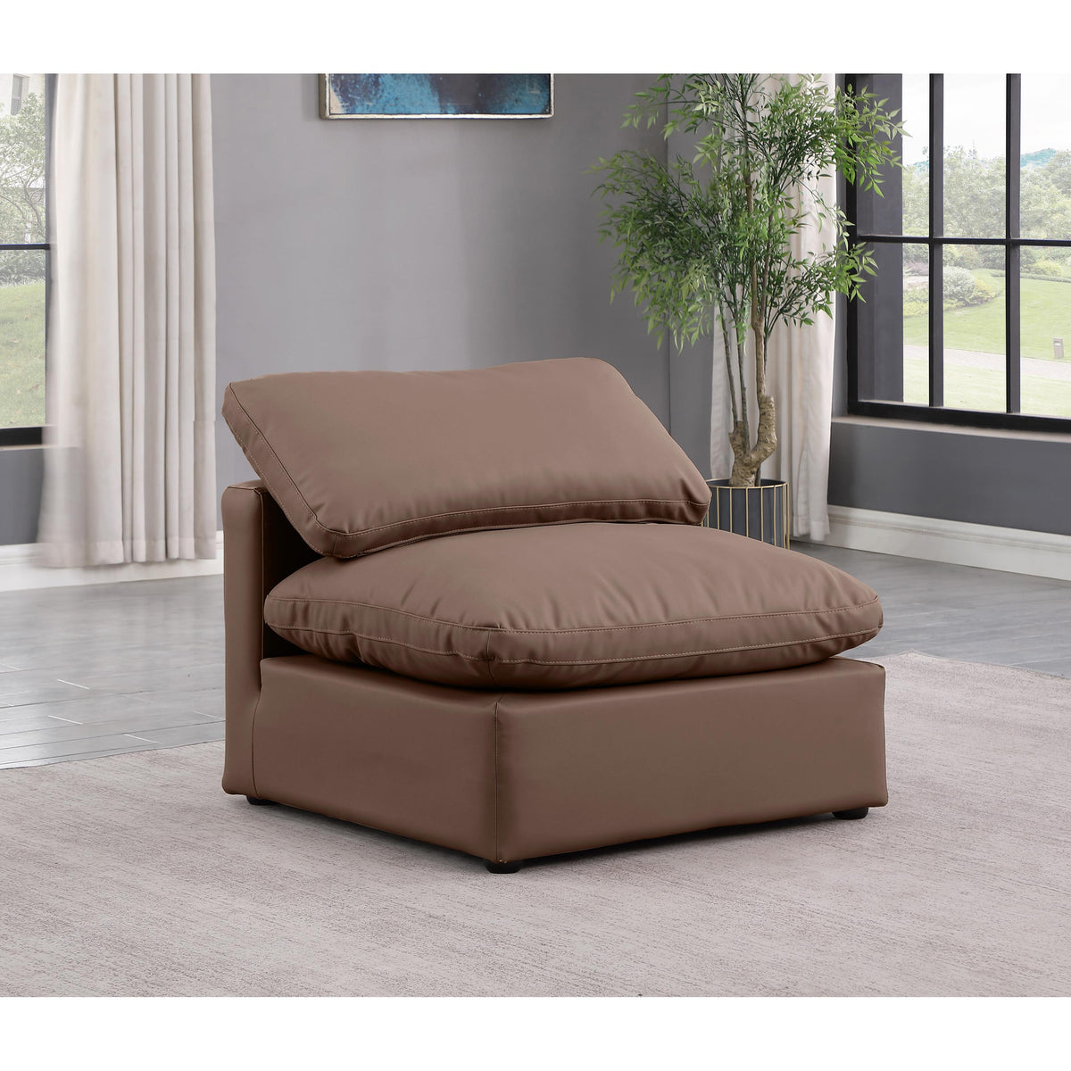 Meridian Indulge Brown Vegan Leather Armless Chair