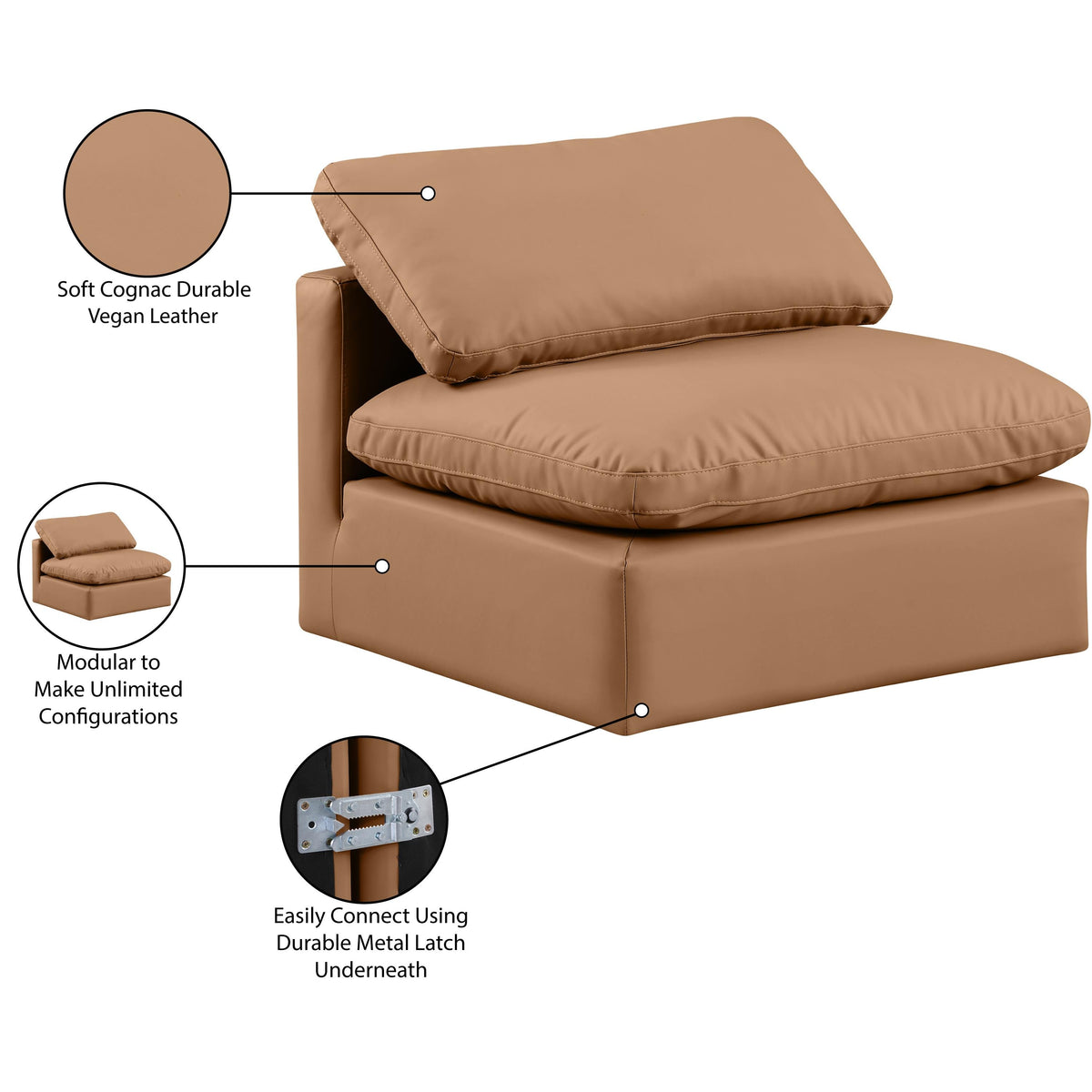 Meridian Indulge Cognac Vegan Leather Armless Chair