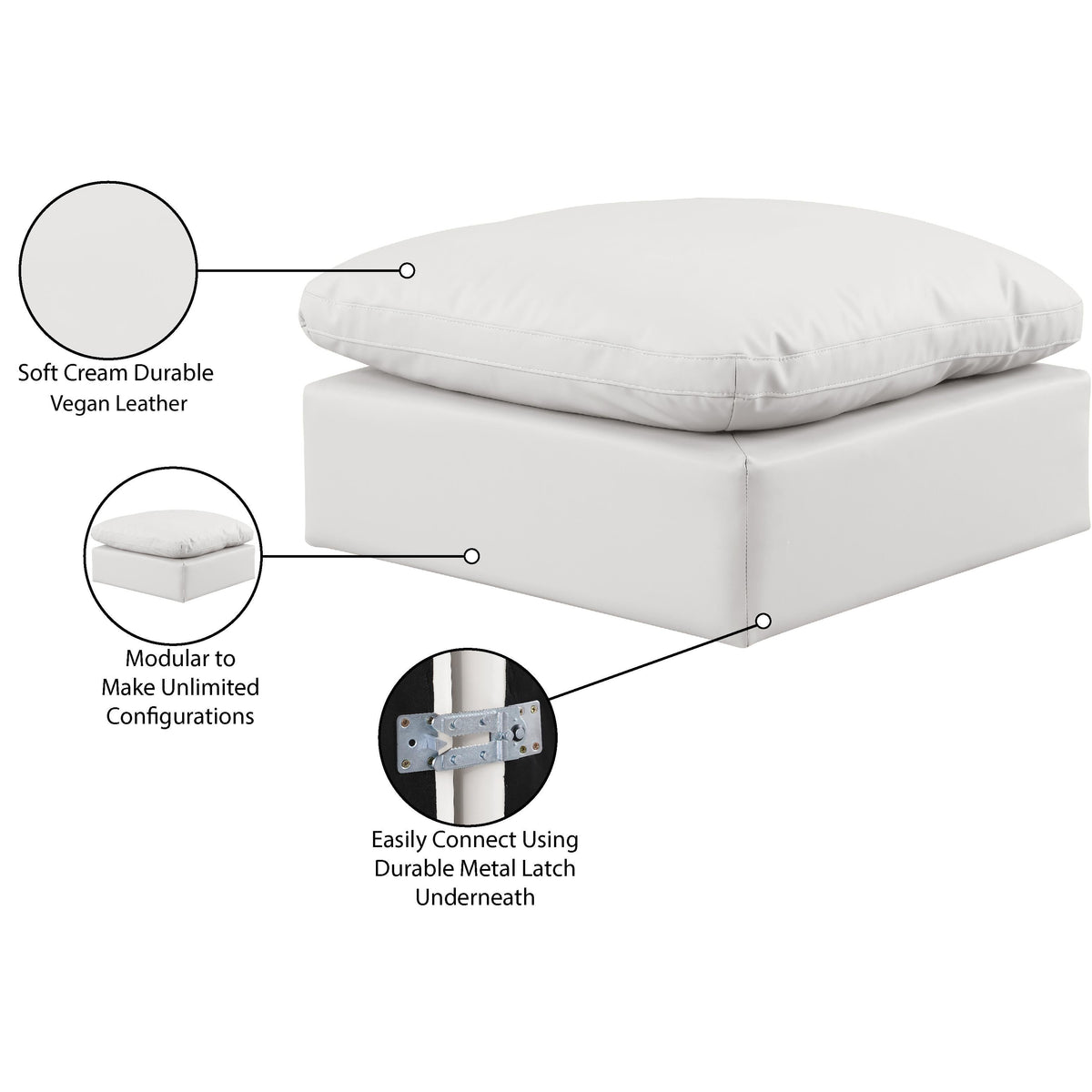 Meridian Indulge Cream Vegan Leather Ottoman