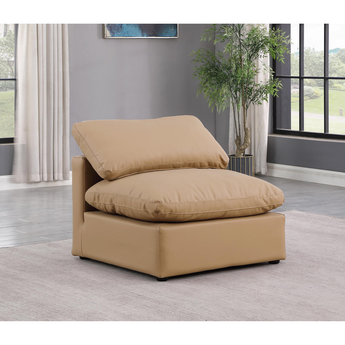 Meridian Indulge Tan Vegan Leather Armless Chair