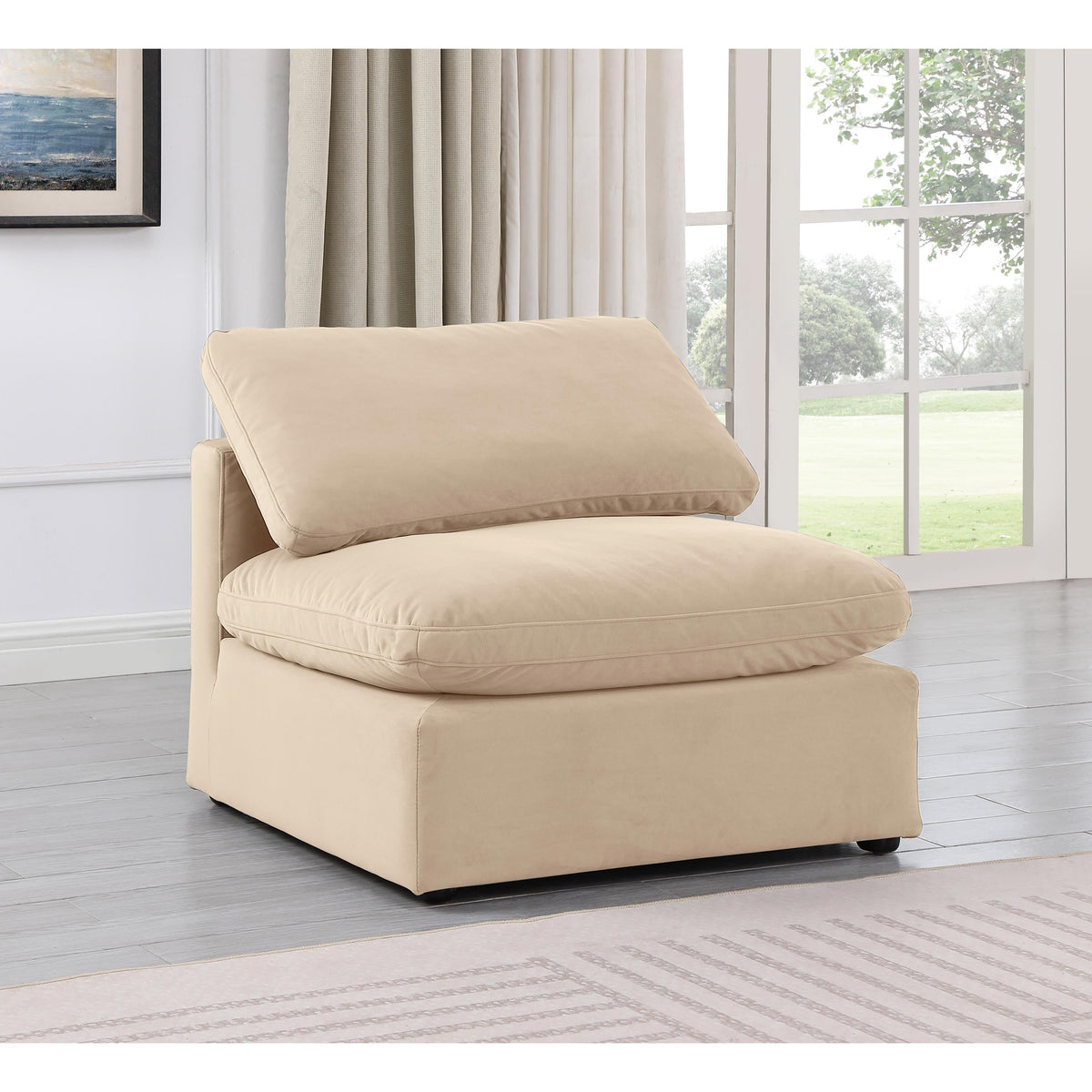 Meridian Indulge Beige Velvet Armless Chair