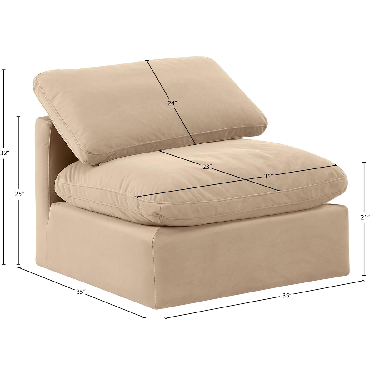 Meridian Indulge Beige Velvet Armless Chair