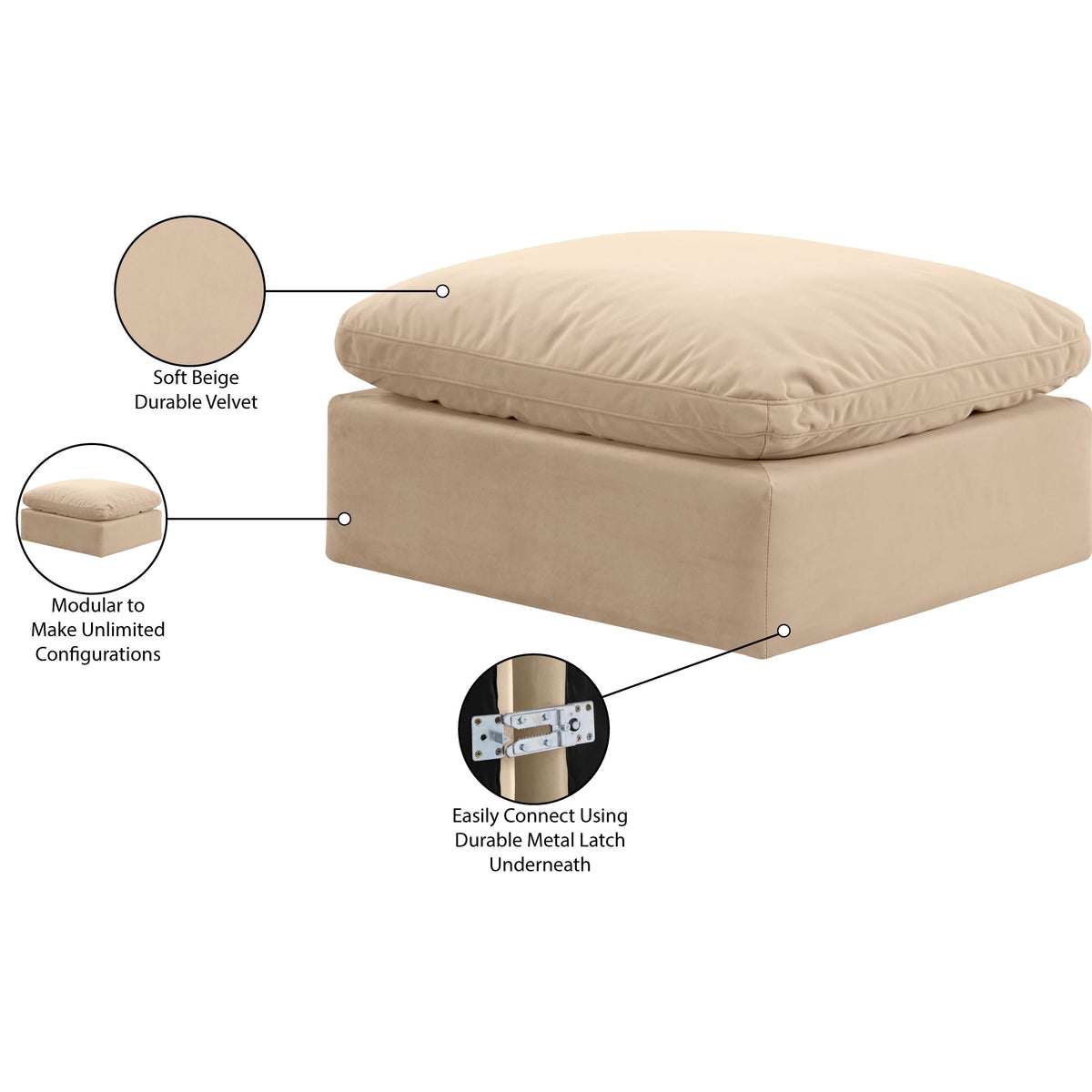 Meridian Indulge Beige Velvet Ottoman