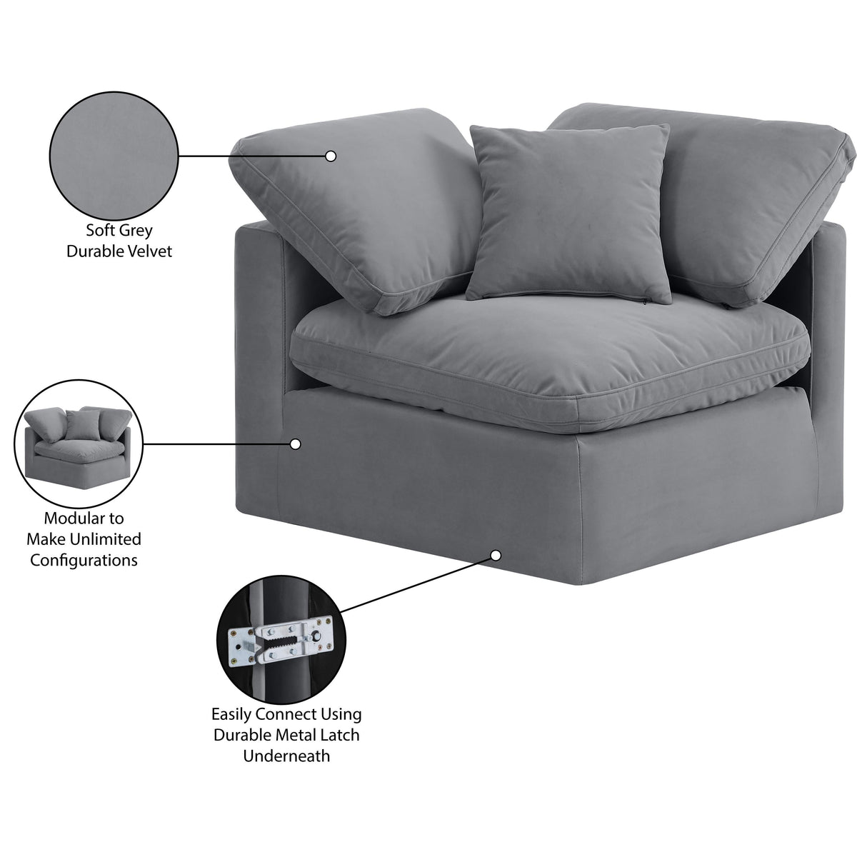 Meridian Indulge Grey Velvet Corner Chair