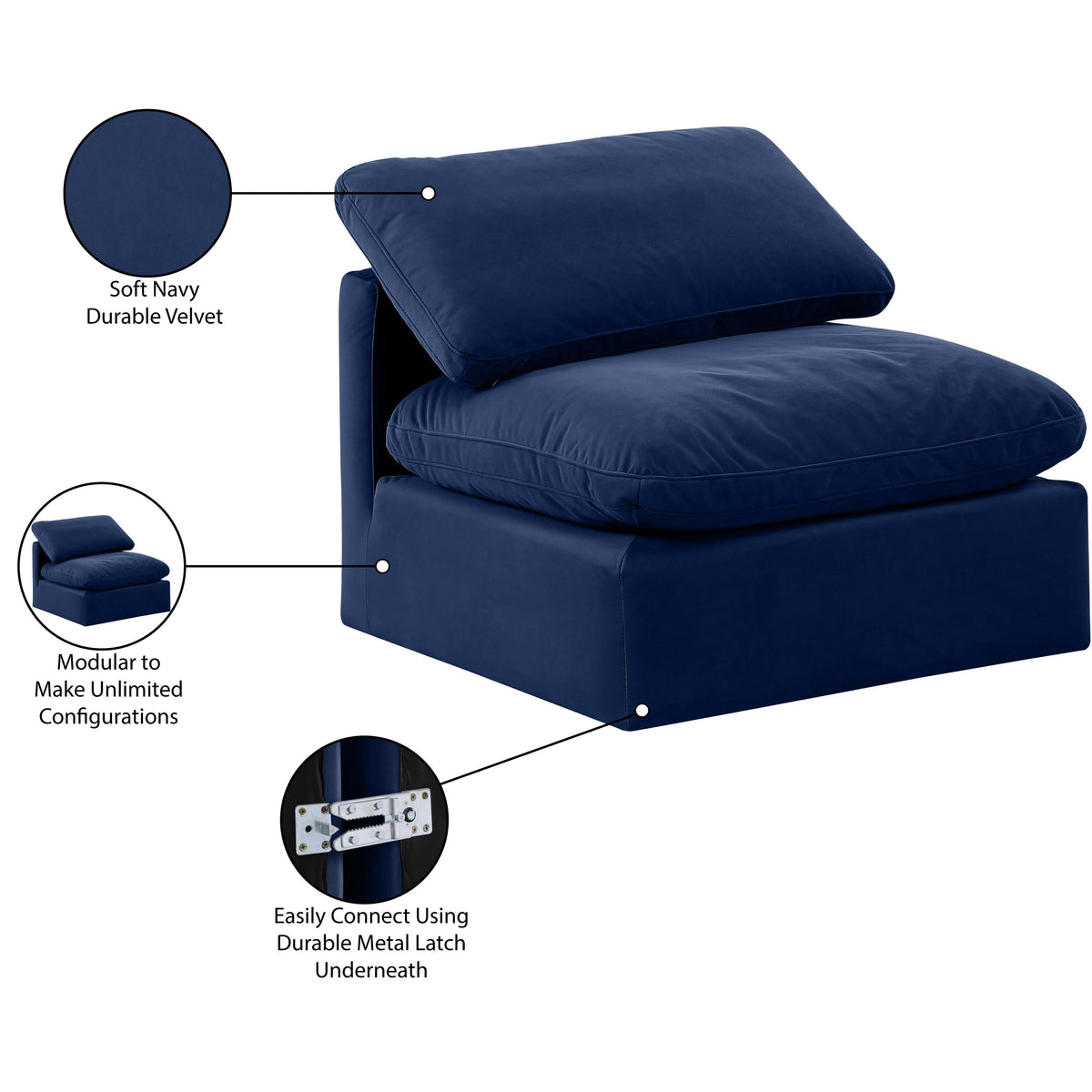 Meridian Indulge Navy Velvet Armless Chair