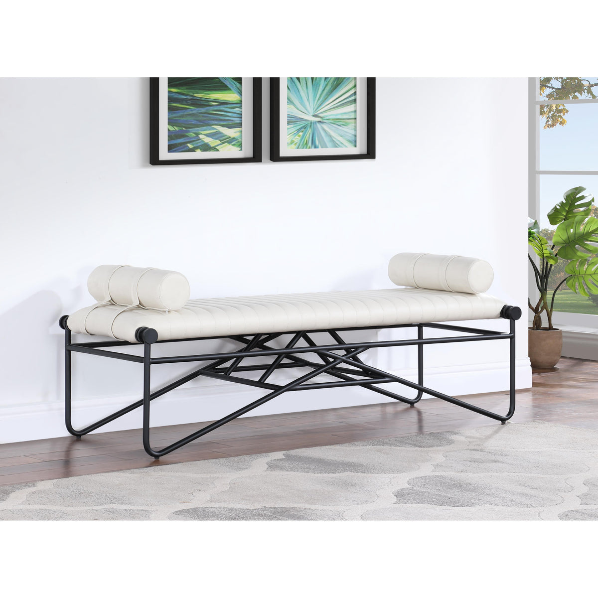 Meridian Gatsby Cream Vegan Leather Bench