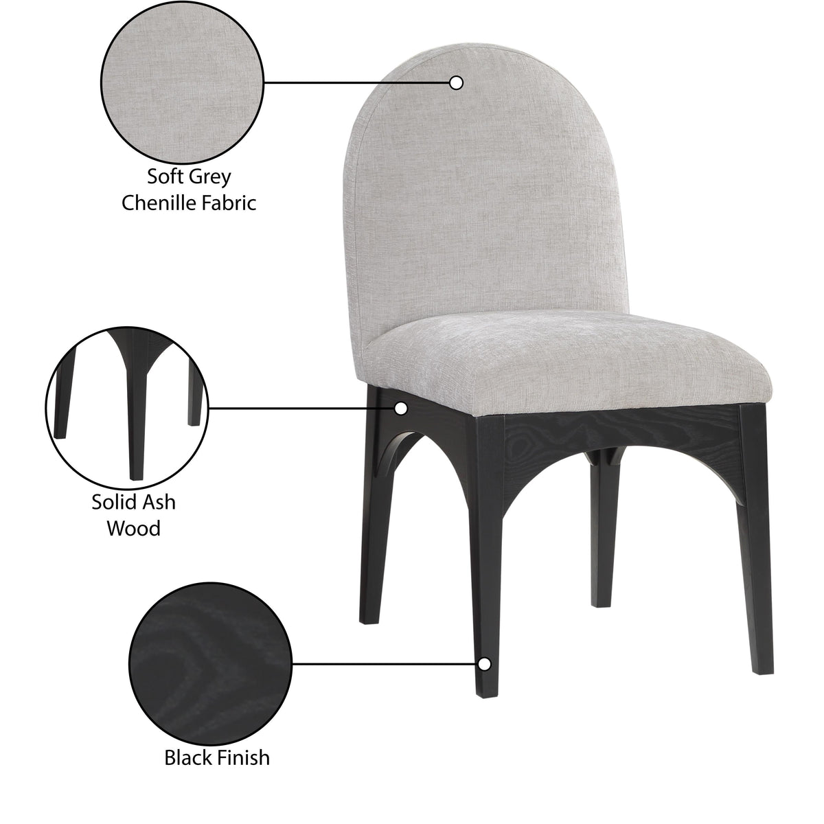 Meridian Waldorf Grey Chenille Fabric Dining Chair
