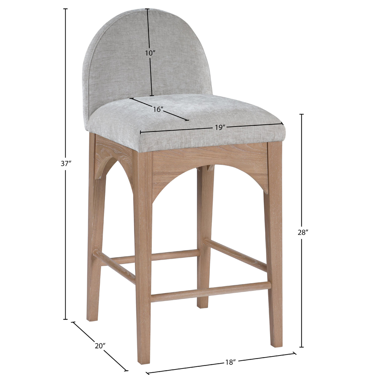 Meridian Waldorf Grey Chenille Fabric Stool