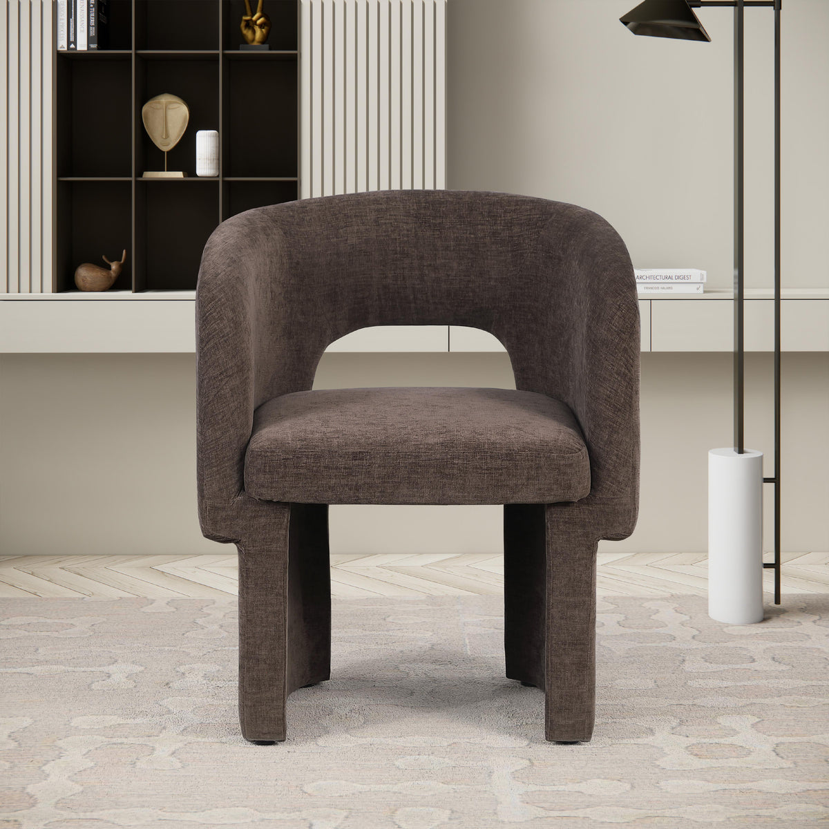 Meridian Emmet Brown Chenille Fabric Dining Chair / Accent Chair