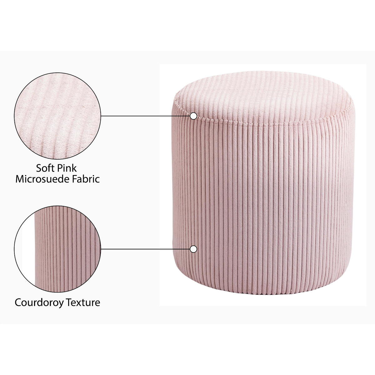 Meridian Roy Pink Microsuede Fabric Ottoman/Stool