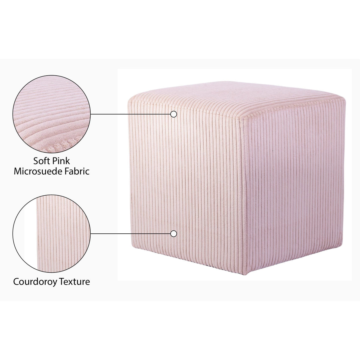 Meridian Roy Pink Microsuede Fabric Ottoman/Stool